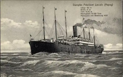 Ak Dampfer Präsident Lincoln, HAPAG