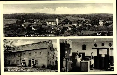 Ak Nittendorf in der Oberpfalz Bayern, Totalansicht, Gasthaus, Innenansicht