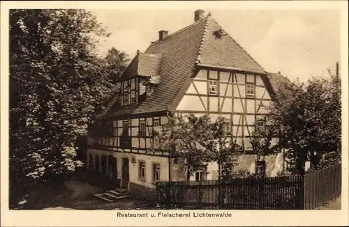 Ak Lichtenwalde Niederwiesa Sachsen, Restaurant und Fleischerei, Fachwerk