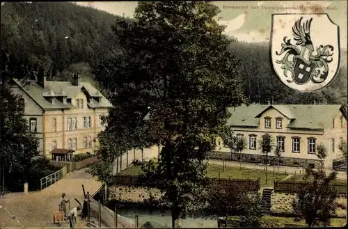 Ak Wilischthal im Erzgebirge Sachsen, Restaurant der Patentpapierfabrik, Wappen