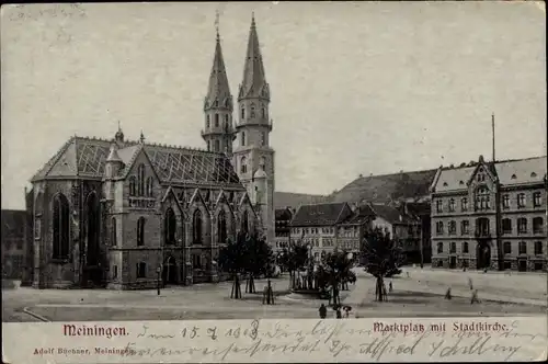 Ak Meiningen in Thüringen, Marktplatz, Stadtkirche