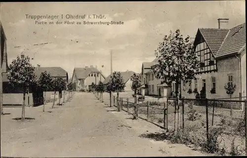 Ak Ohrdruf in Thüringen, Truppenlager, Fürst zu Schwarzburg Straße