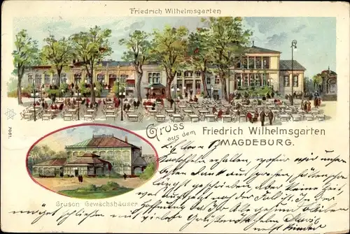 Litho Magdeburg an der Elbe, Friedrich Wilhelms Garten, Gruson Gewächshäuser