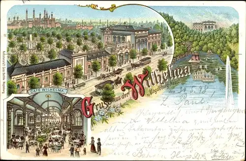 Litho Magdeburg an der Elbe, Panorama, Café Wilhema, Neustadt