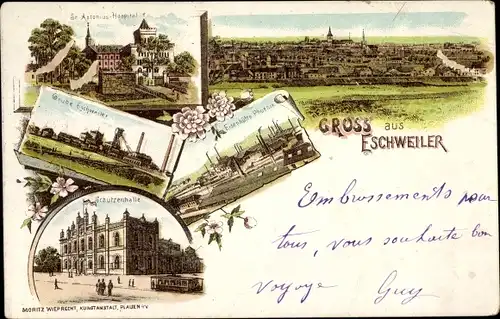 Litho Eschweiler Nordrhein Westfalen, St. Antonius Hospital, Grube, Schützenhalle, Eisenhütte