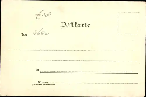 Litho Gelsenkirchen im Ruhrgebiet, Kriegerdenkmal, Rathaus, Bahnhofstraße, Landratsamt