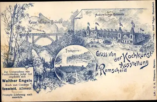 Litho Remscheid im Bergischen Land, Kochkunst Ausstellung, Kaiser Wilhelm Brücke, Zwerg