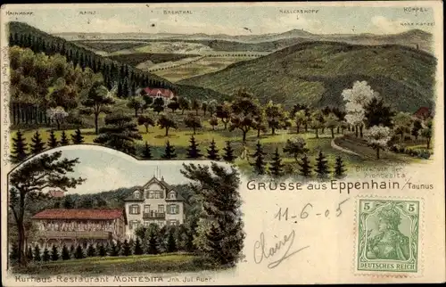 Litho Eppenhain Kelkheim im Taunus, Kurhaus Restaurant Montesita, Landschaft, Küppel