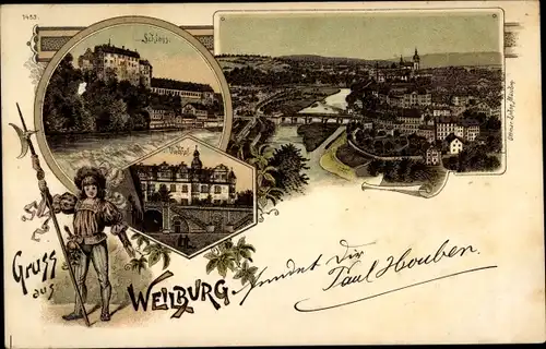 Litho Weilburg im Lahntal, Gesamtansicht, Schloss, Viehhof, Stadtwache