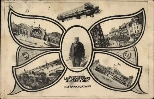 Schmetterling Ak Frankfurt am Main, Internat. Luftschifffahrt Ausstellung, Zeppelin, Bahnhof