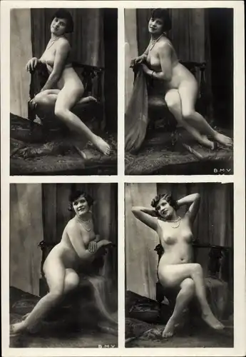 Foto Frauenakt, vier Ansichten einer nackten Frau, Busen