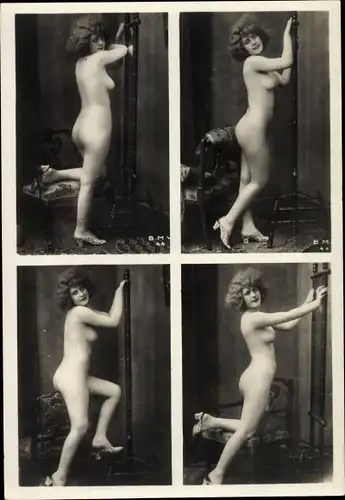 Foto Frauenakt, vier Ansichten einer stehenden nackten Frau, Busen