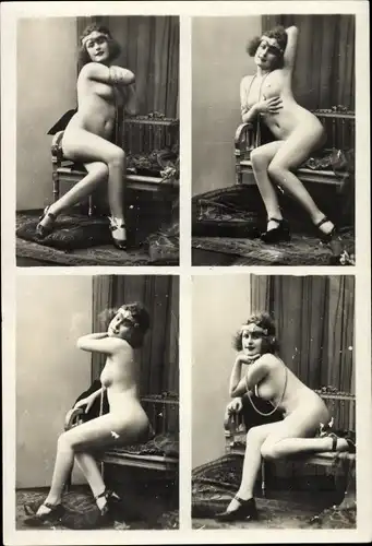 Foto Frauenakt, vier Ansichten einer nackten Frau mit Halskette, Busen