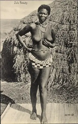 Ak Zulu Beauty, Barbusige Afrikanerin mit Lendenschurz