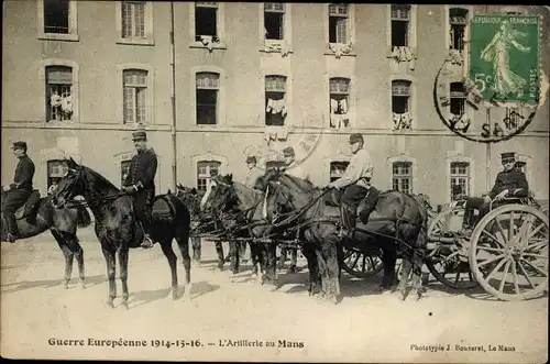 Ak Le Mans Sarthe, L'Artillerie, Kaserne, französ. Geschützwagen