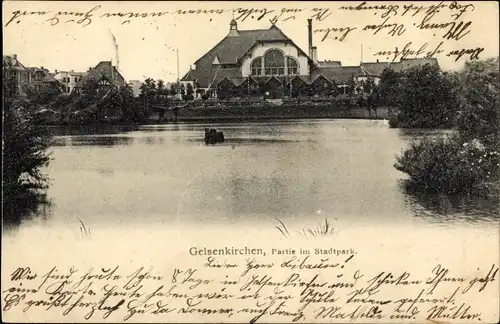 Ak Gelsenkirchen im Ruhrgebiet, Stadtpark, Teich, Restauration
