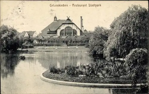 Ak Gelsenkirchen im Ruhrgebiet, Restaurant Stadtpark, Teich