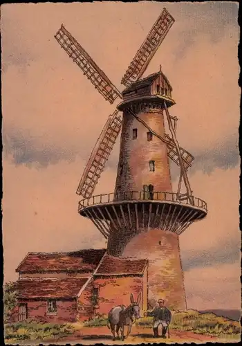 Künstler Ak Barday, Vieux Moulin Oise, Moulins a Vent en Flandre