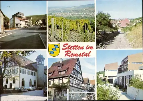 Ak Stetten im Remstal Württemberg, Fachwerk, Weinberg, Panorama, Teilansichten