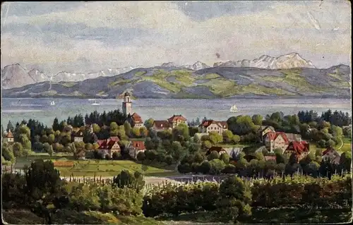 Künstler Ak Bad Schachen Lindau am Bodensee Schwaben, Ort mit Umgebung, Säntis, Nr. 762