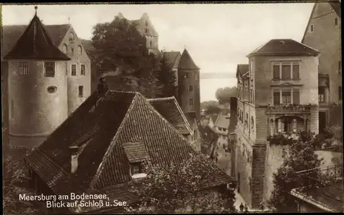 Ak Meersburg am Bodensee, Blick auf Schloss und See