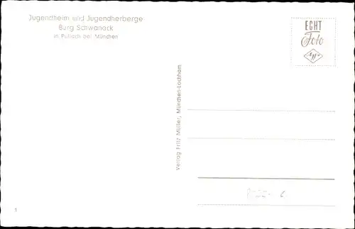 Ak Pullach im Isartal, Burg Schwaneck, Jugendheim und Jugendherberge im Winter