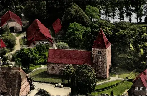 Ak Dötlingen in Oldenburg, Kirche St. Firminus, Fliegeraufnahme