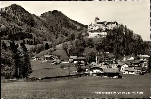 Ak Hohenaschau Aschau im Chiemgau Oberbayern, Teilansicht mit Burg