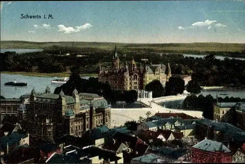 Ak Schwerin in Mecklenburg, Schoss, Panorama, Teilansicht der Stadt