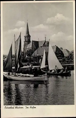 Ak Ostseebad Wustrow, Hafen, Segelboote, Kirchturm