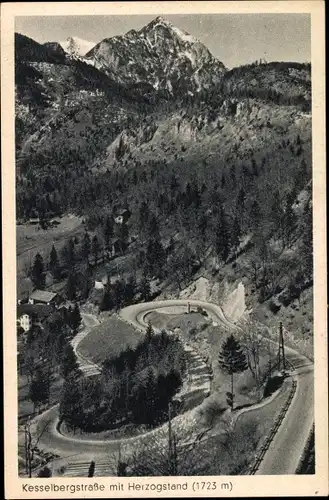 Ak Kochel am See in Oberbayern, Kesselbergstraße mit Herzogstand, Kesselberg, Urfeld am Walchensee