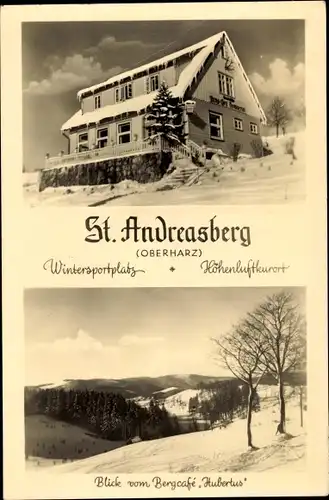 Ak Sankt Andreasberg Braunlage im Oberharz, Blick vom Burgcafé Hubertus u. Burgcafé, Winter