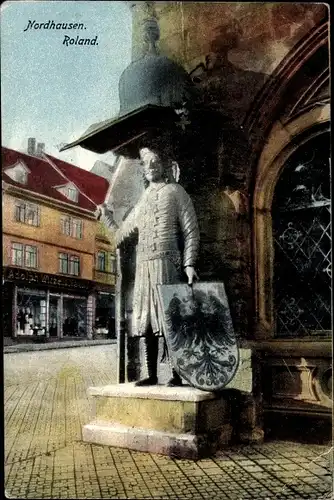Ak Nordhausen am Harz,  Roland, Ritterstatue