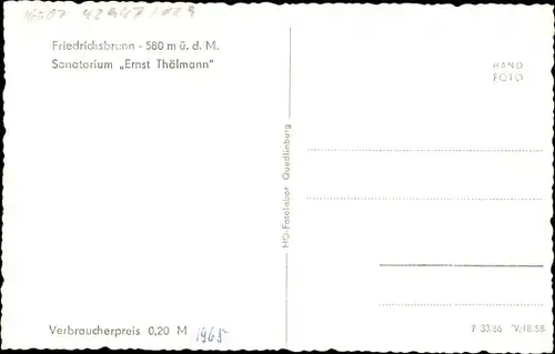 Ak Friedrichsbrunn Thale im Harz, Sanatorium Ernst Thälmann
