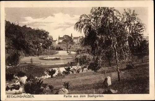 Ak Recklinghausen im Ruhrgebiet, Partie aus dem Stadtgarten