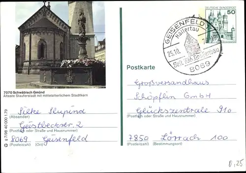 Ganzsachen Ak Schwäbisch Gmünd im Remstal, Kirche, Denkmal