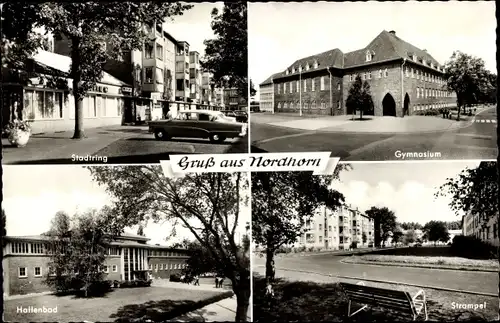 Ak Nordhorn in der Grafschaft Bentheim, Stadtring, Gymnasium, Strampel, Hallenbad