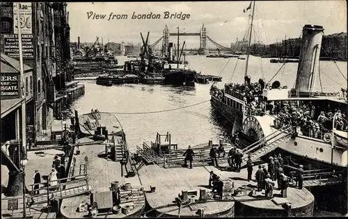 Ak London City England, View from London Bridge, Salondampfer