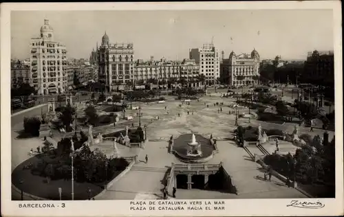 Ak Barcelona Katalonien Spanien, Plaza de Cataluna Hacia el Mar