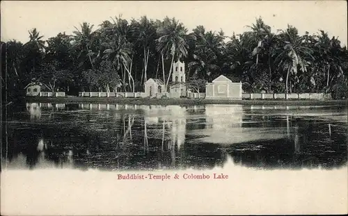 Ak Colombo Ceylon Sri Lanka, Buddhist Temple, Colombo Lake