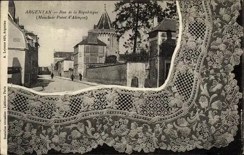 Ak Argentan Orne, Rue de la Republique, Mouchoir Point d'Alencon