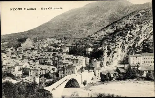 Ak Nyons Drôme, Vue générale, pont