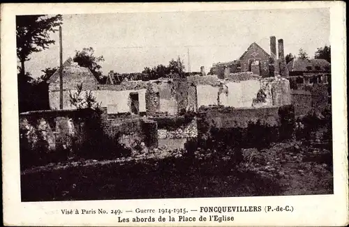 Ak Foncquevillers Pas-de-Calais, Les abords de la Place de l'Eglise