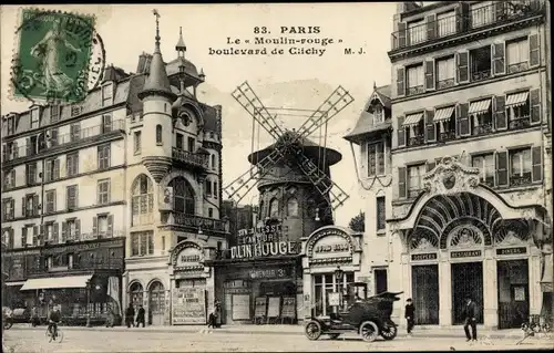 Ak Paris XVIII. Arrondissement Buttes-Montmartre, Le Moulin Rouge, Boulevard Clichy