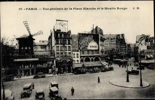 Ak Paris XVIII. Arrondissement Buttes-Montmartre, Le Moulin Rouge, Place Blanche