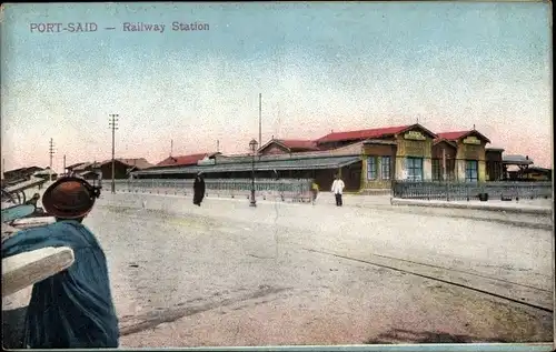 Ak Port Said Ägypten, Railway Station