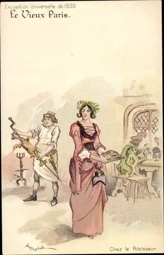 Künstler Litho Robida, Paris, Exposition Universelle de 1900, Chez le Rotisseur