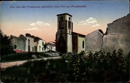 Ak Parroy Meurthe et Moselle, Das von den Franzosen zerstörte Dorf