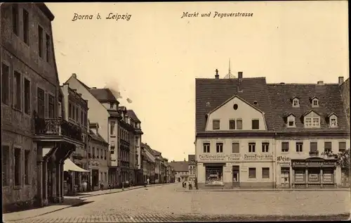 Ak Borna in Sachsen, Markt, Pegauerstraße, Parfümerie, Weinhandlung