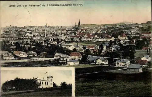 Ak Spreedorf Ebersbach in der Oberlausitz, Blick von der Felsenmühle auf den Ort